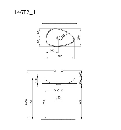 Раковина накладная Ambassador Kingston 146T20201 (580х370х100) черная